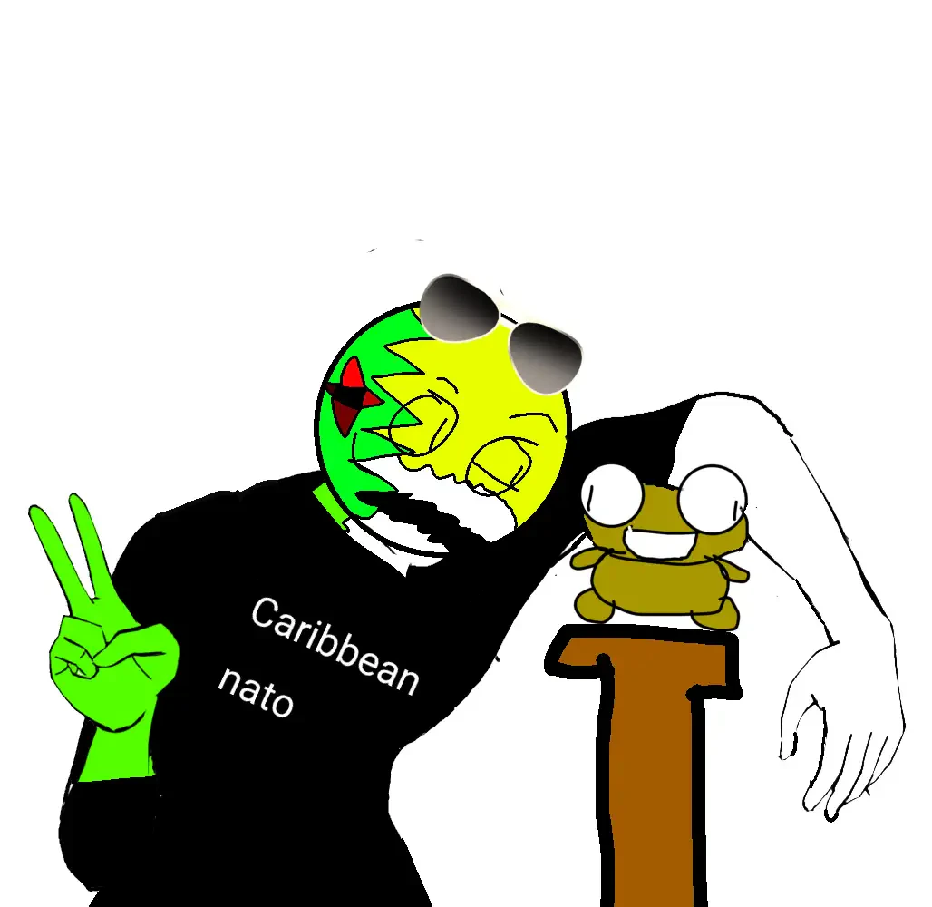 Alaberma’s drawing of Kero perched on a wooden stand beside a green character in sunglasses.
