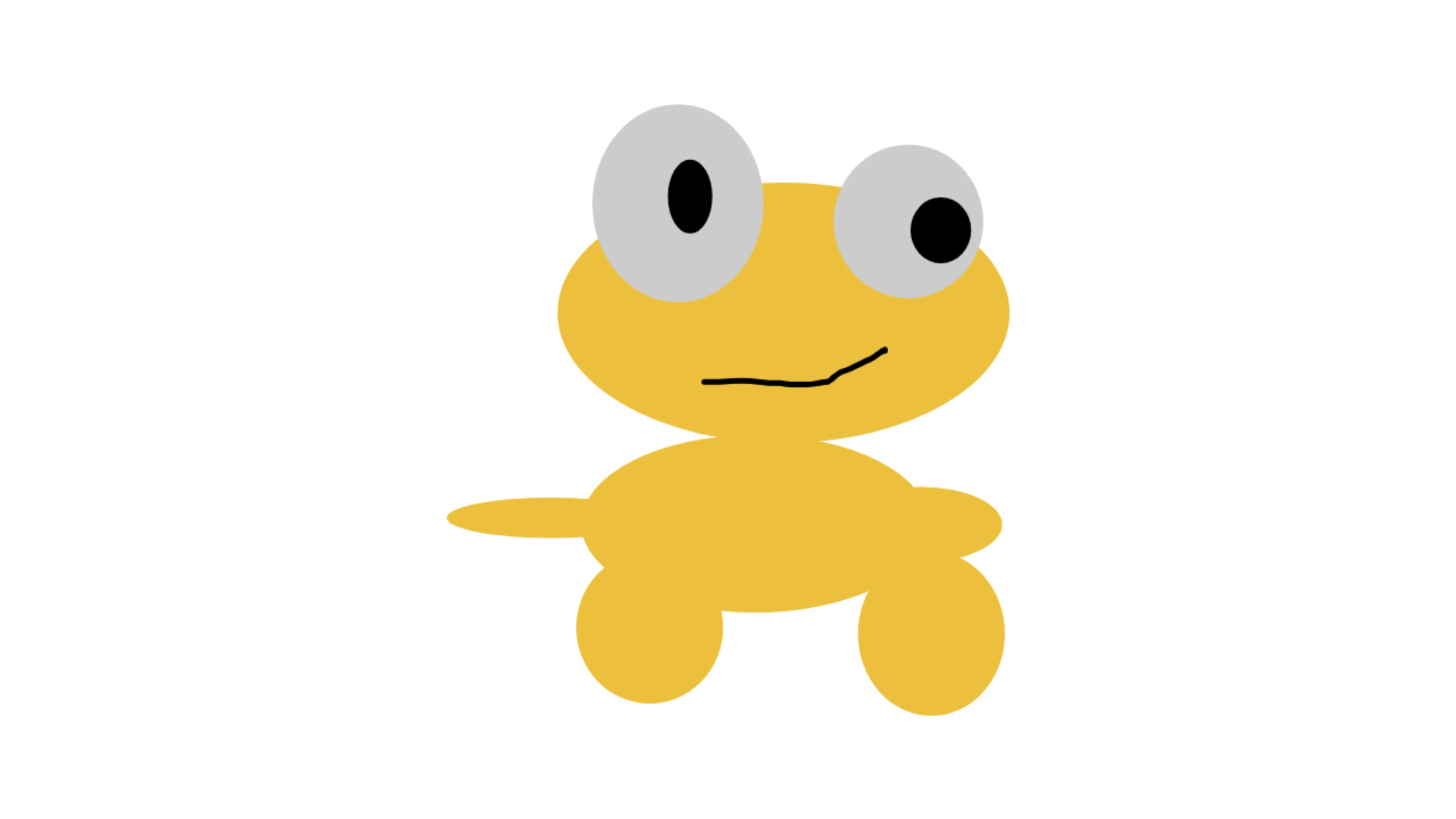 A simple flat yellow Kero with grey eyes and a wobbly smile, small in the middle of a wide white background.
