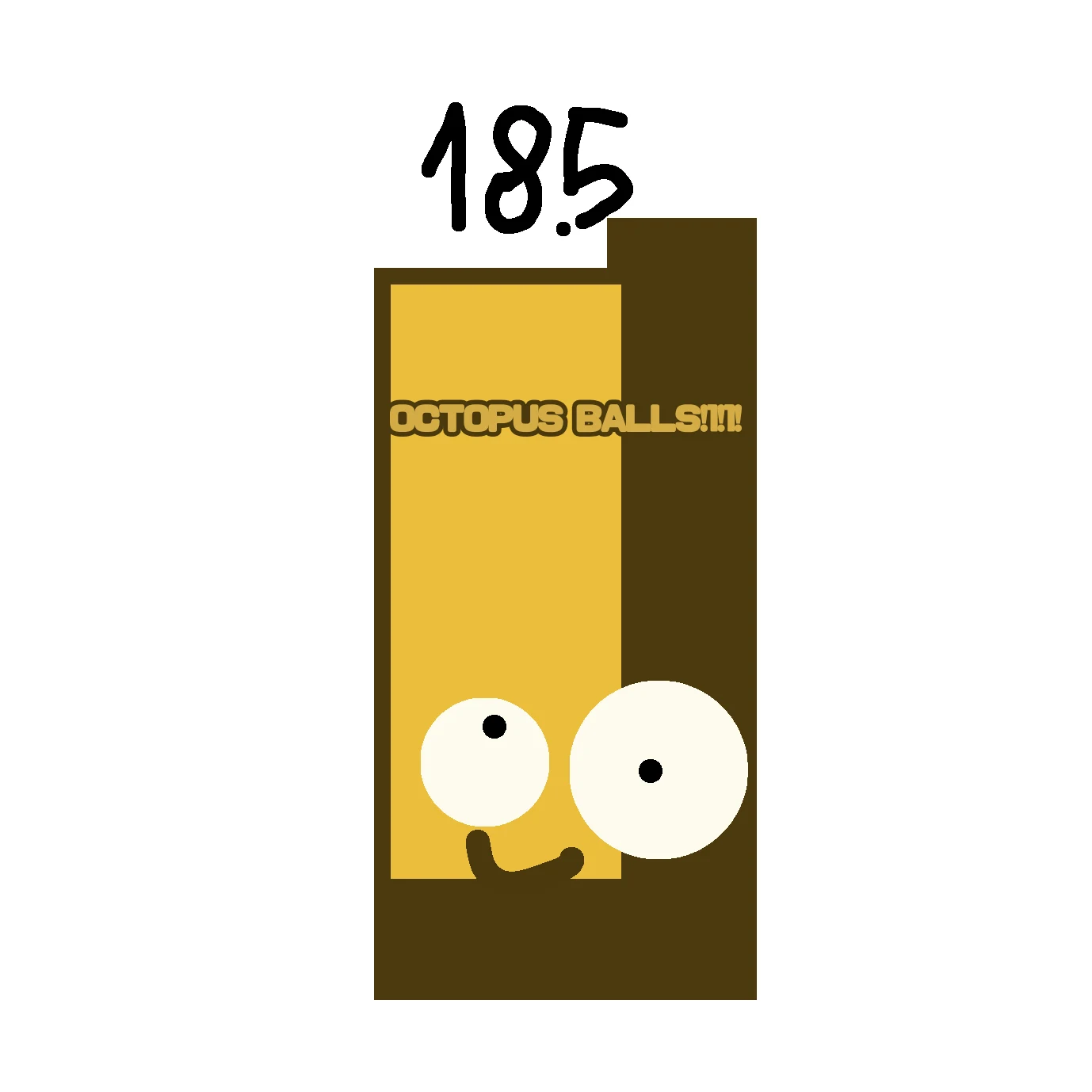 A square Numberblocks-inspired fan artwork showing a tall golden Kero with the number 185 above him and OCTOPUS BALLS!!! across his body on a white background.