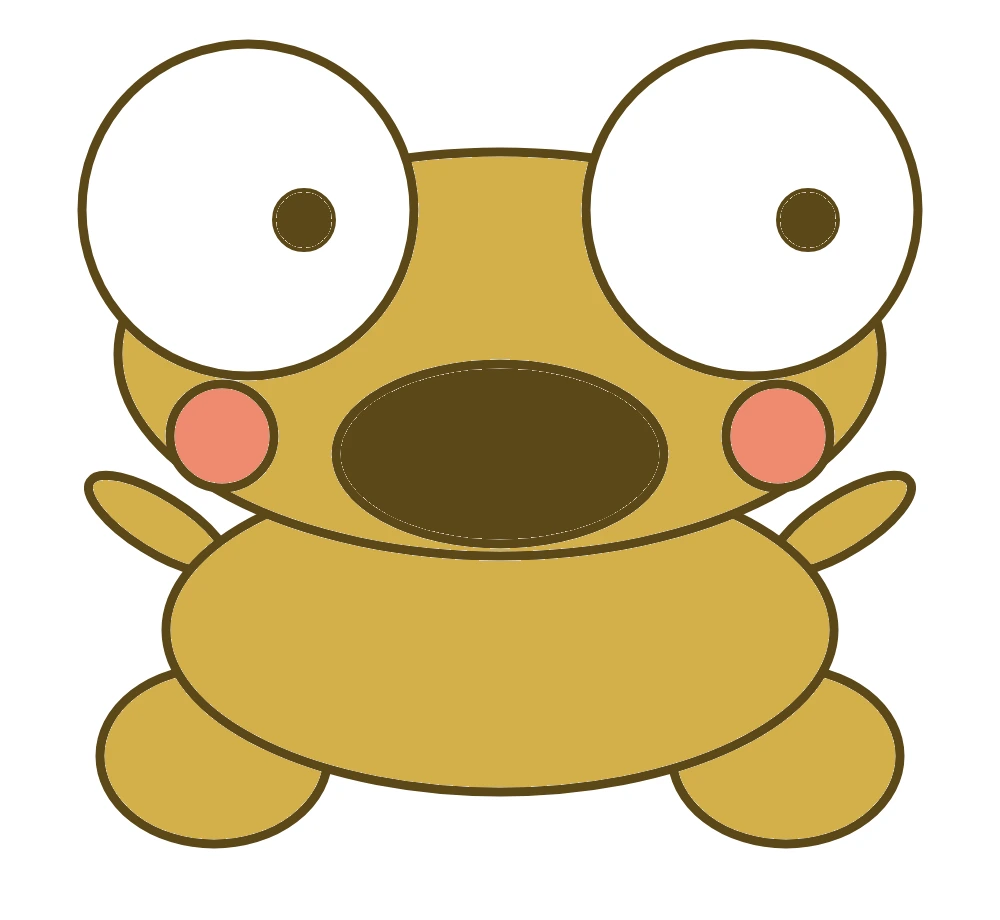 A close-up fan drawing of golden Kero with enormous white eyes, pink cheeks and a wide dark open mouth on a white background.
