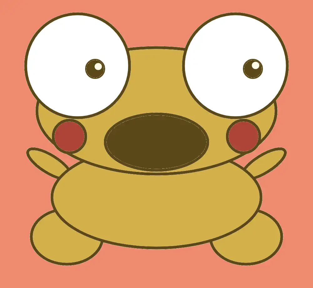 A bright true-colour drawing of golden Kero with large round eyes and an open smile on a blue background.