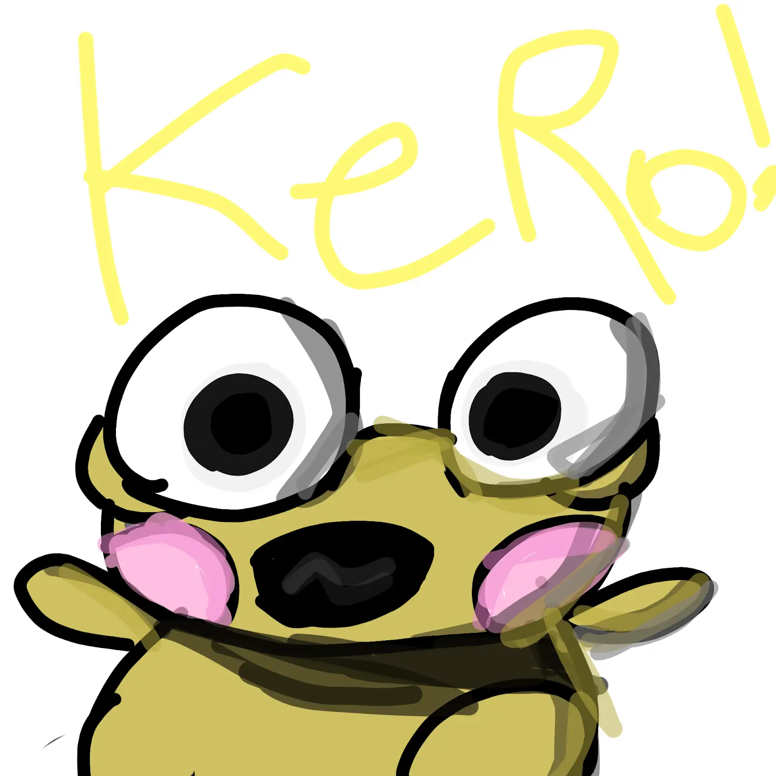 A loose, colourful drawing of golden Kero with huge eyes, pink cheeks and yellow Kero lettering above him.