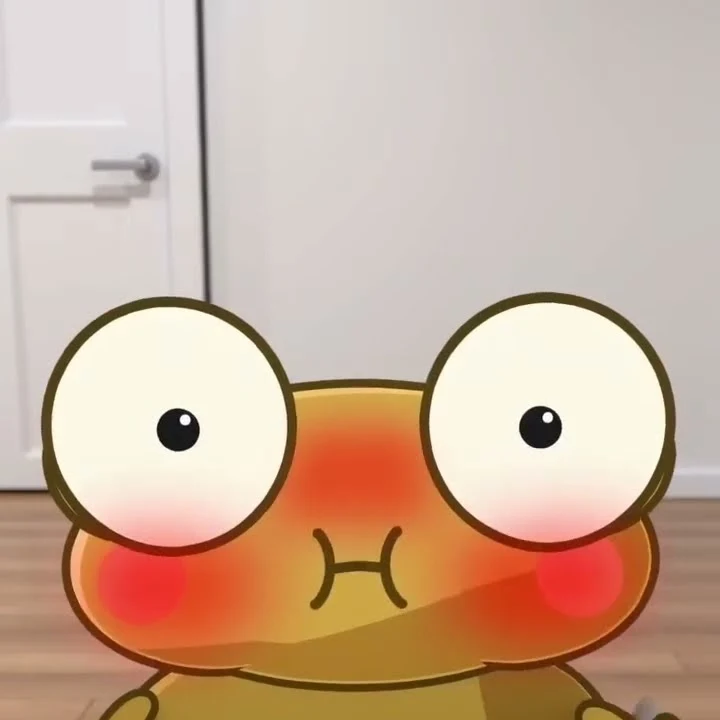 A square food animation frame showing wide-eyed Kero blushing behind a plate of spicy meatballs, with the original Dola AI mark visible.