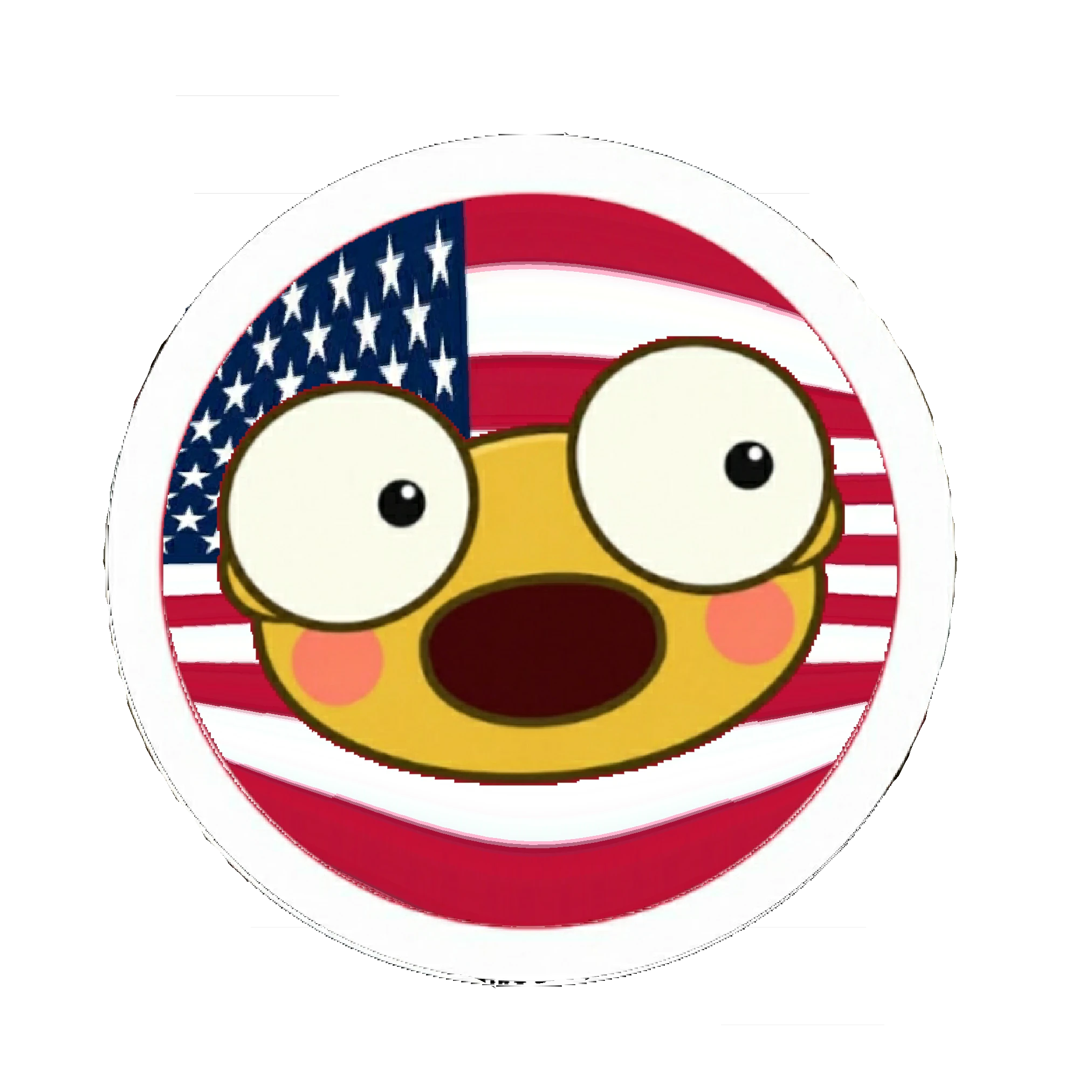The channel’s round Kero profile picture, edited: Kero’s golden face, with two huge round eyes, small black pupils, pink cheeks and a wide open dark red mouth, sits in front of a waving American flag, white stars on blue at the top left and red and white stripes, inside a thick white ring on a plain background.