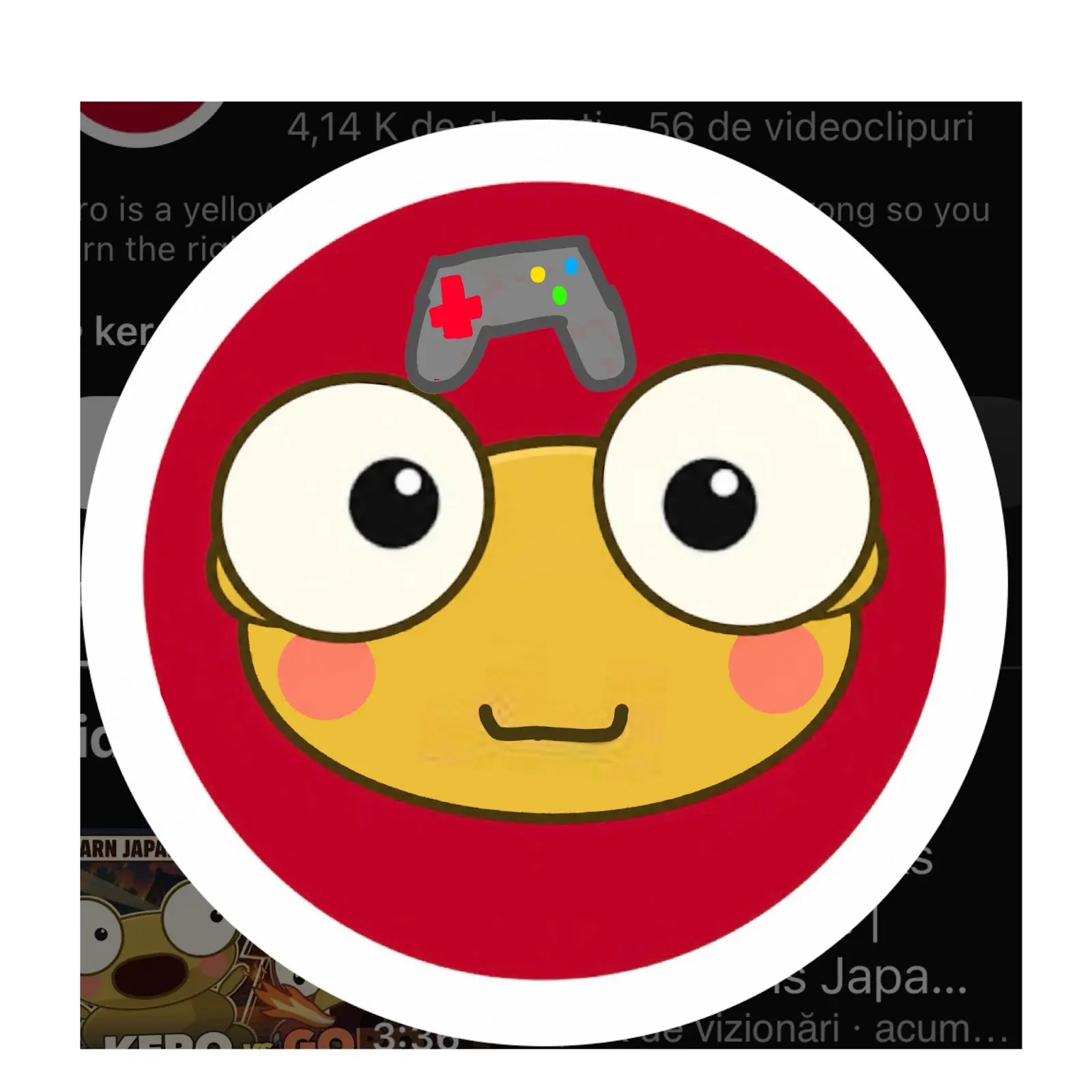 A smiling Kero portrait in a red circle, topped with a game controller.