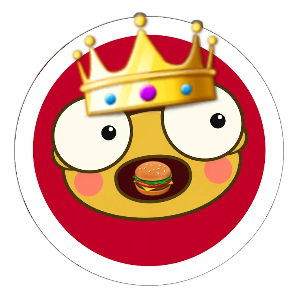 The channel’s round red Kero profile picture, edited with a golden jewelled crown on his head and a burger in his open mouth, on a white background.