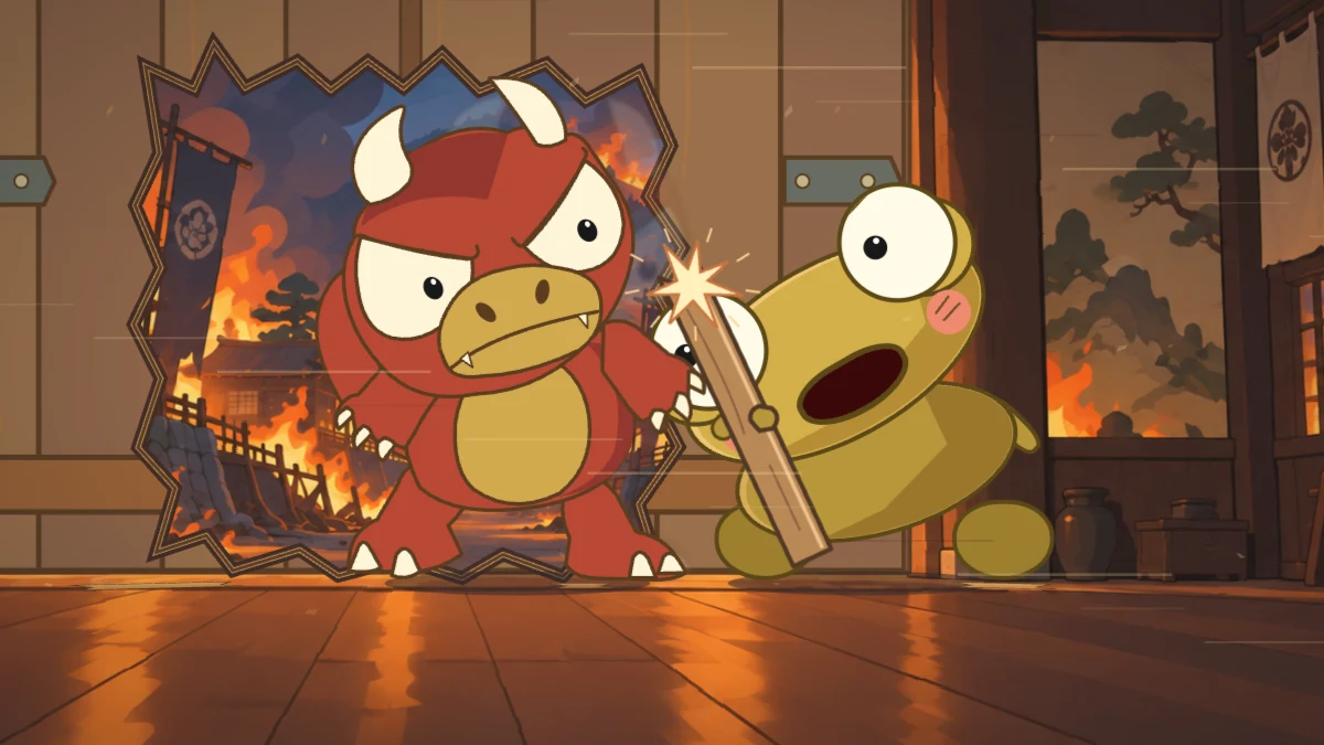 Kero raises the plank to block Goro’s claw with a small flash of impact.
