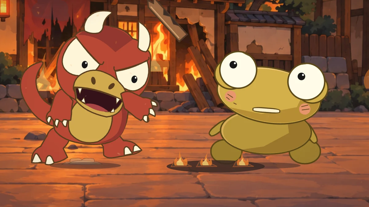 Goro bears down on Kero as their chase continues through the village.