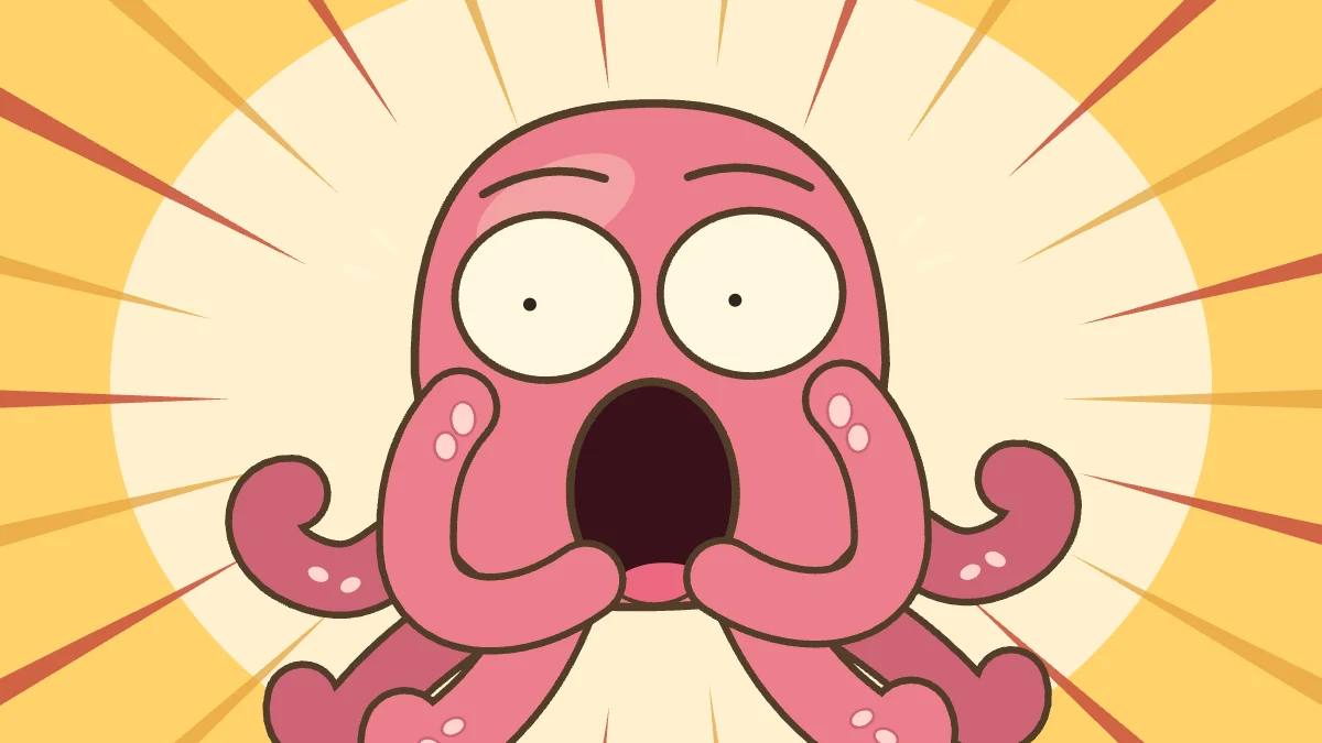 The octopus chef holds his face in horror as his takoyaki flies through the air.