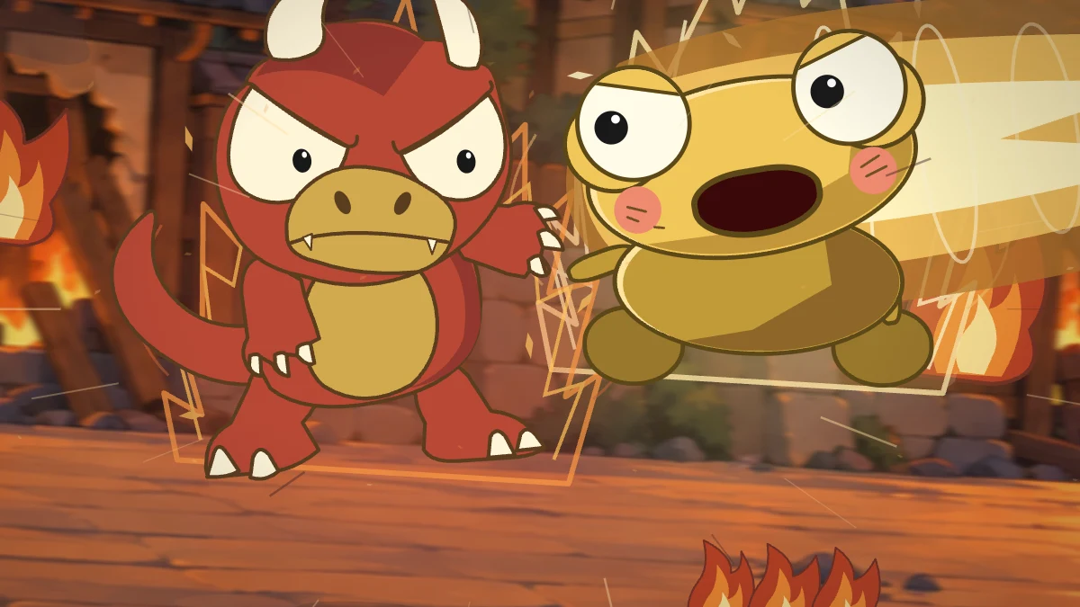 Kero unleashes another fierce golden attack beside Goro.
