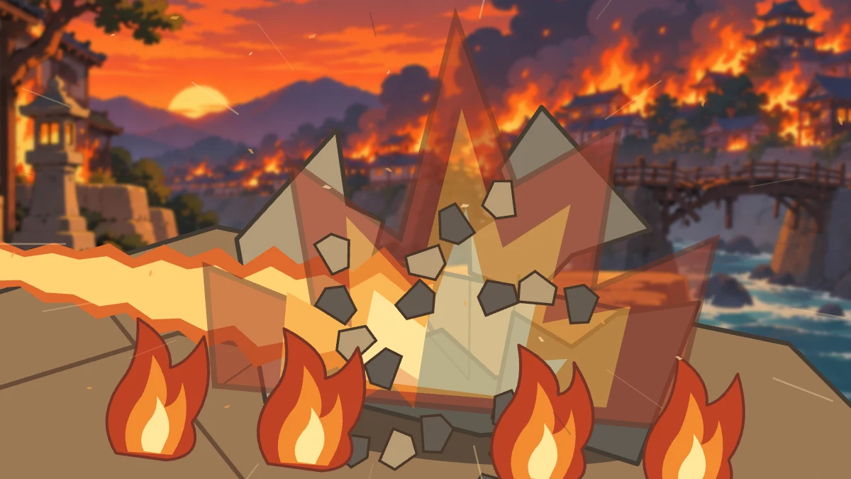 Fire strikes the low stone wall, sending chunks of masonry into the air.
