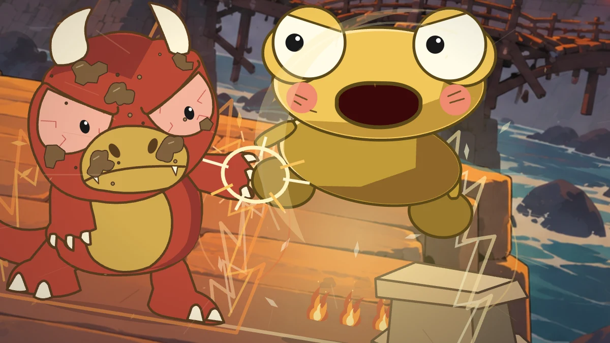 Kero’s foot meets Goro’s blocking claw after a full turn in the air.