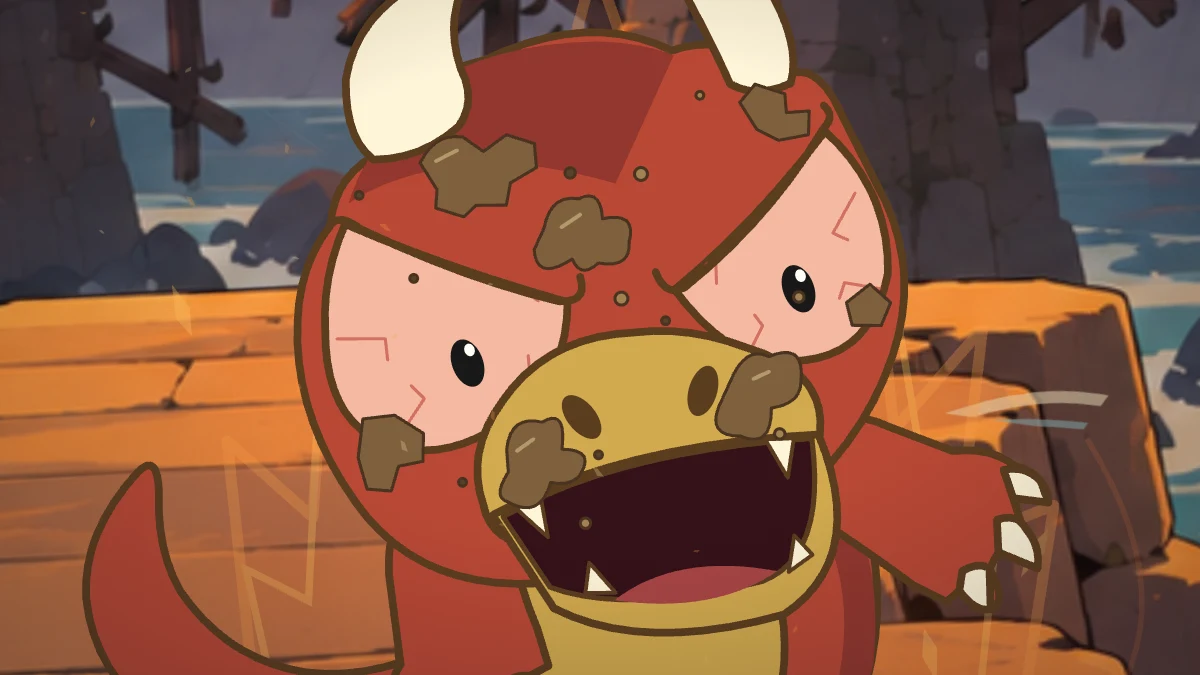 Goro looks down at Kero, dirt still marking his angry face.