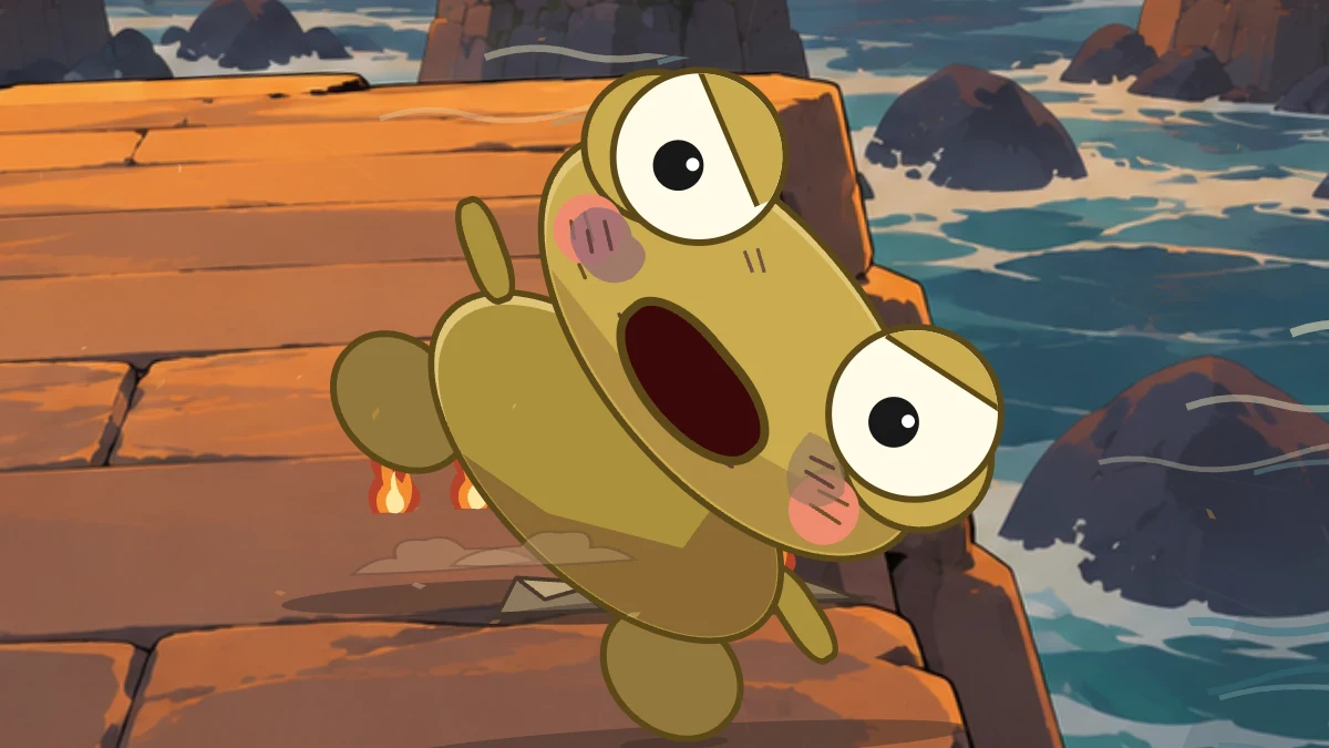 Bruised Kero challenges Goro from the edge of the damaged ledge.