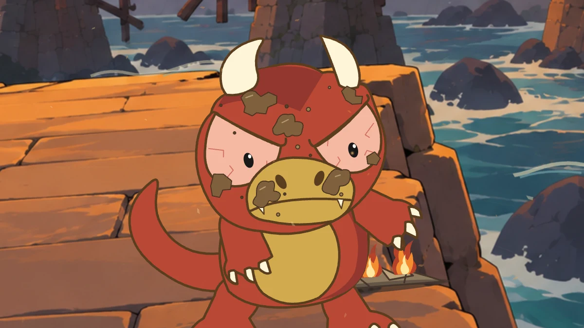 Goro stands alone on the river ledge with the burning village behind him.