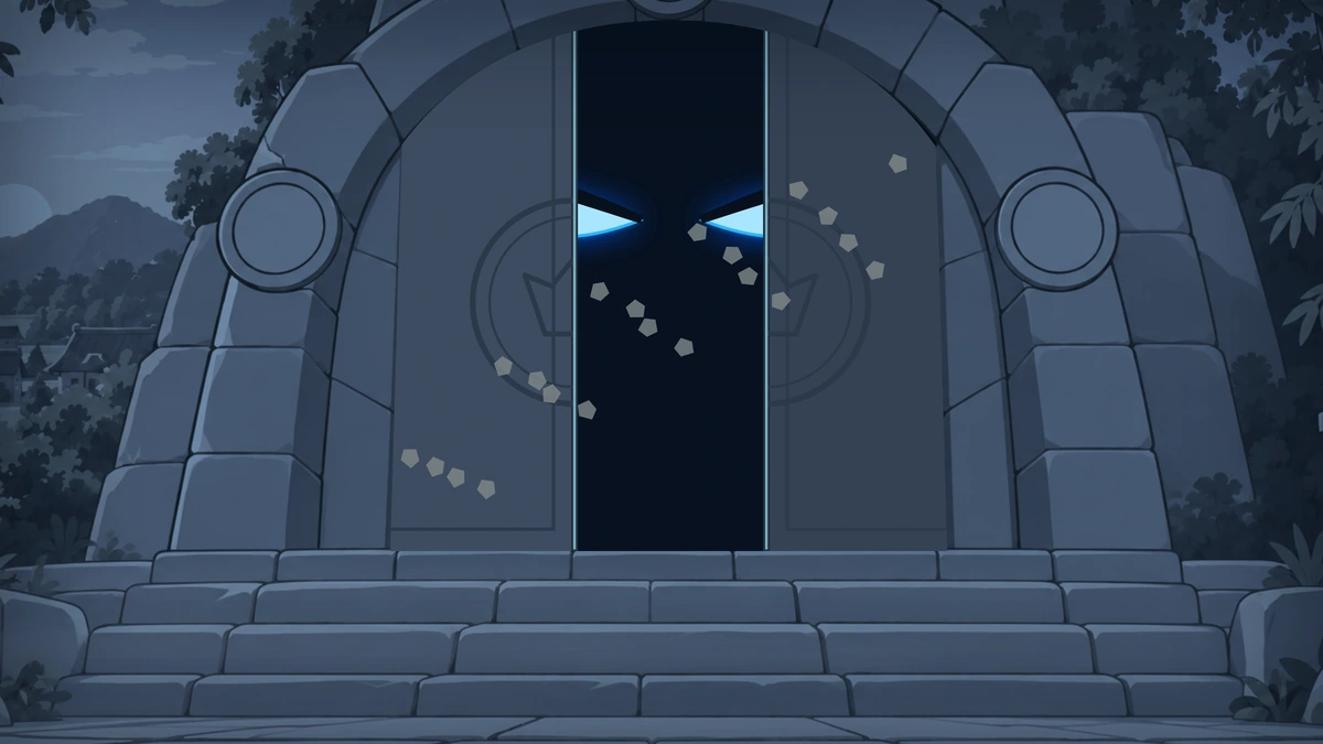 In the imagined future, blue eyes peer through a widening gap in the prison.