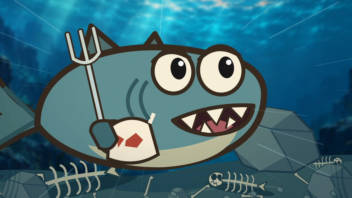 The fork-carrying fish charges with its jaws open.