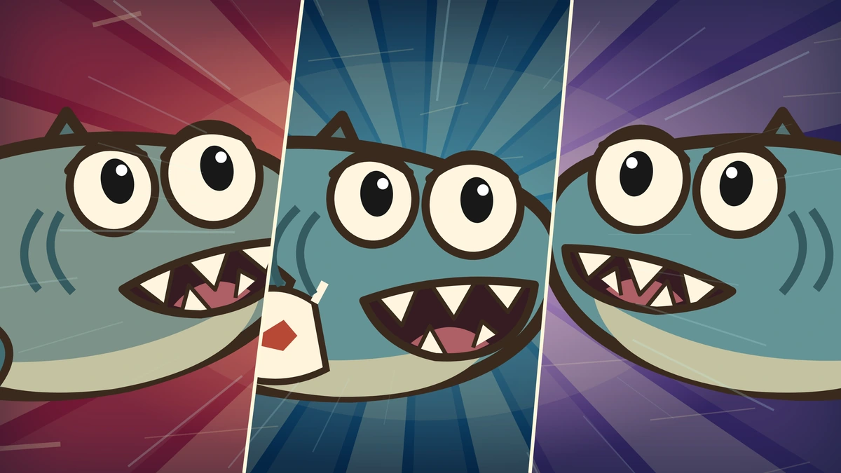 Three angled close-ups show the fish announcing their attack.