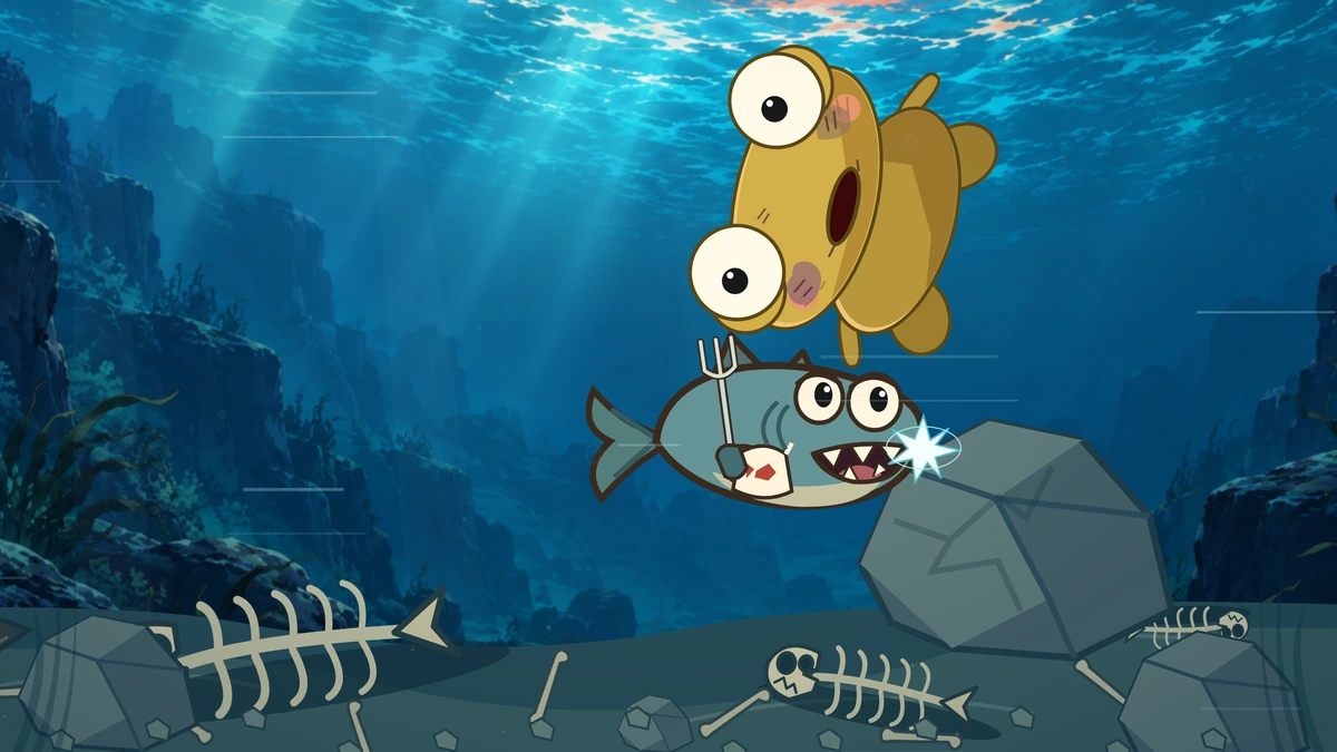 Kero flips out of the way. The fish hits a rock instead.