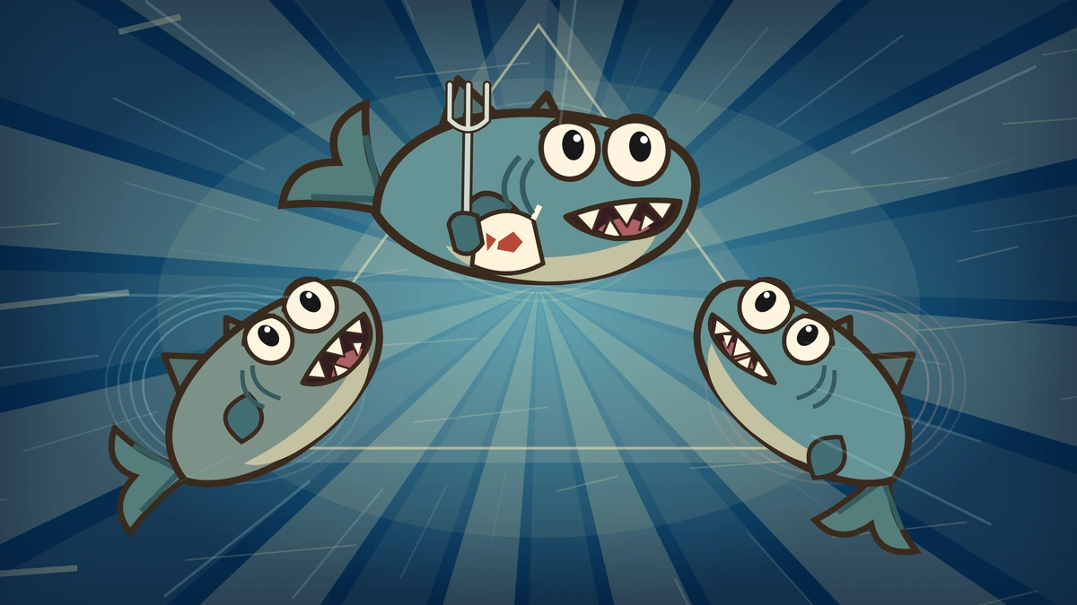 The three fish form a dramatic triangle.