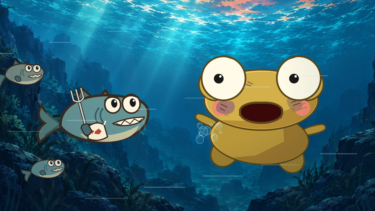 Kero swims away in alarm.