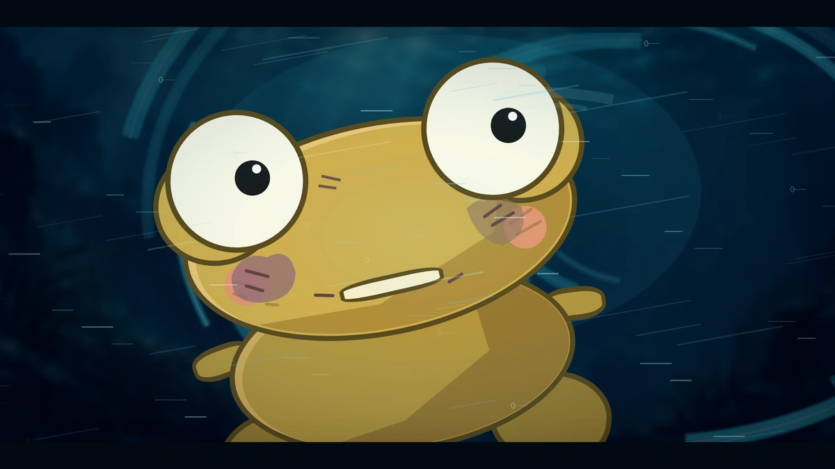 Kero stares at the growing power with frightened eyes.