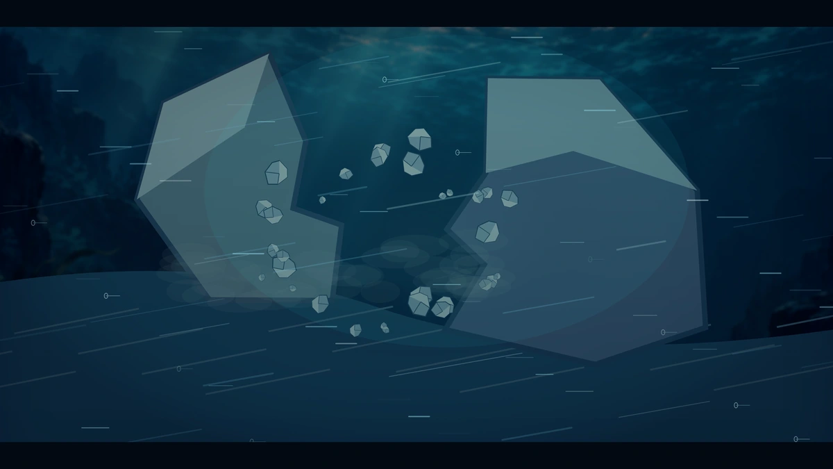 Water rushes around the broken rock as the fish gather power.