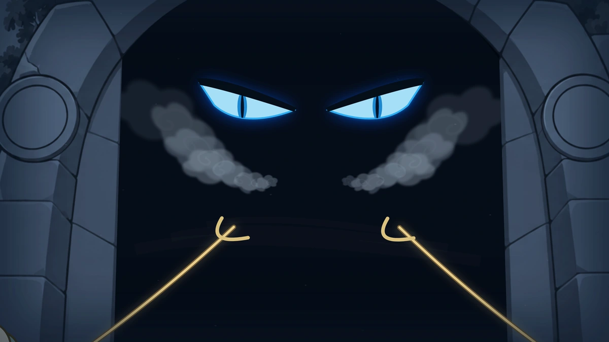 Golden bindings hold the mysterious dragon in the dark stone opening.
