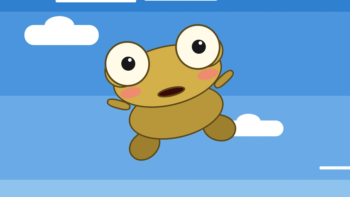 Kero tumbles through the sky above clouds.