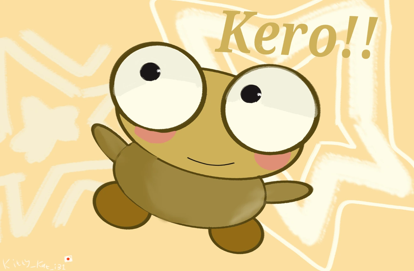 KITTYKAT’s smiling golden Kero floats among cream stars, with “Kero!!” lettering and the artist’s signature.