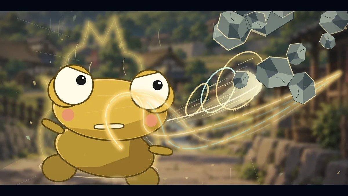 The ancestor sends the energy back and knocks falling rocks away.