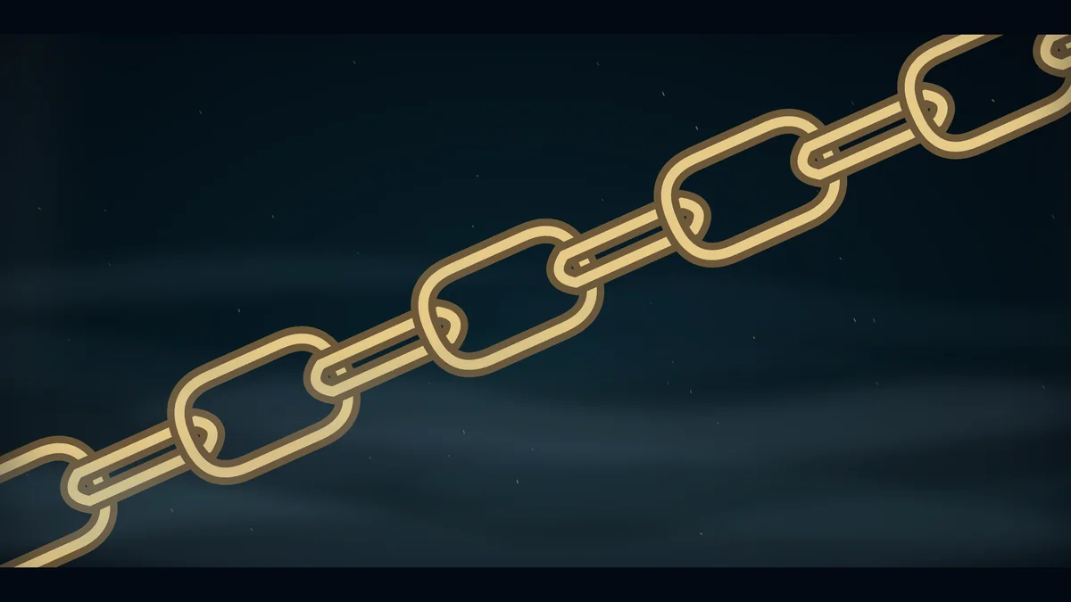 A golden chain strains in close-up.