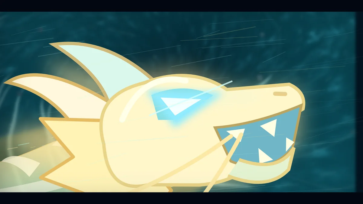 The spirit dragon’s eye blazes blue.
