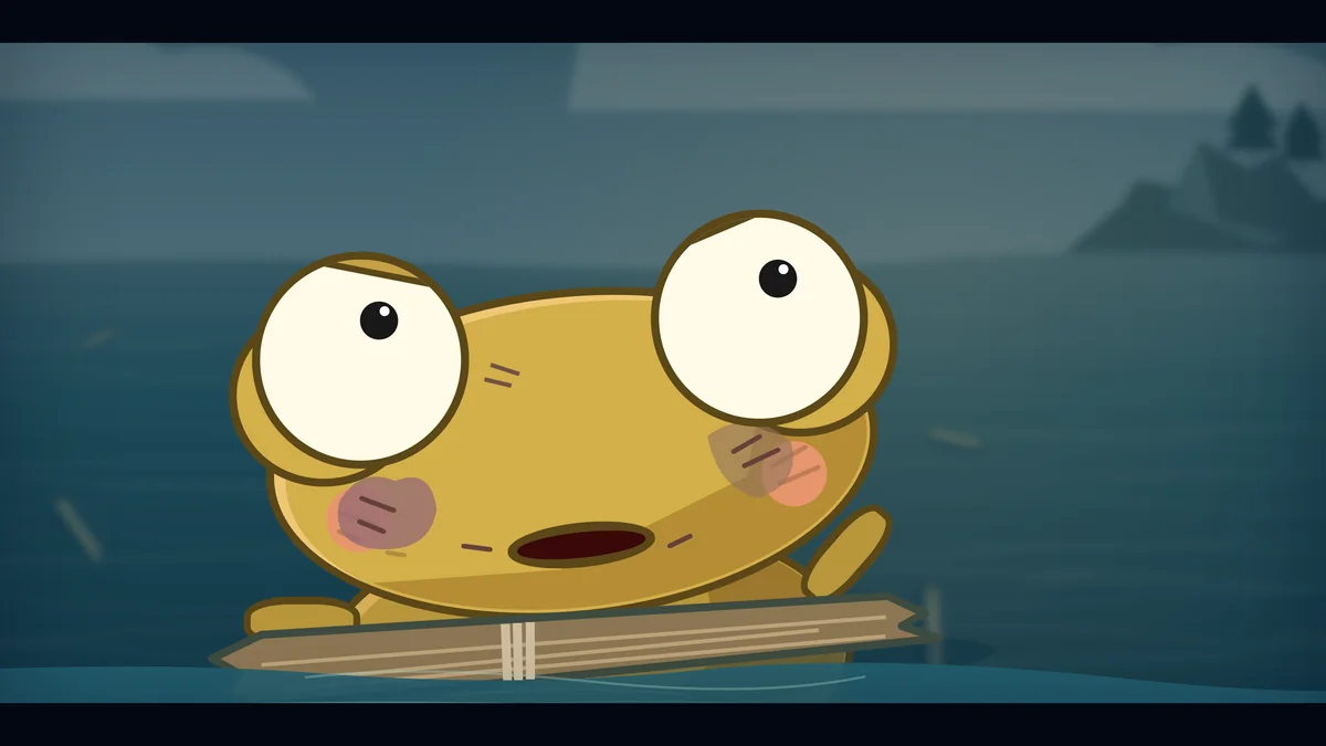 Kero looks up from his plank.