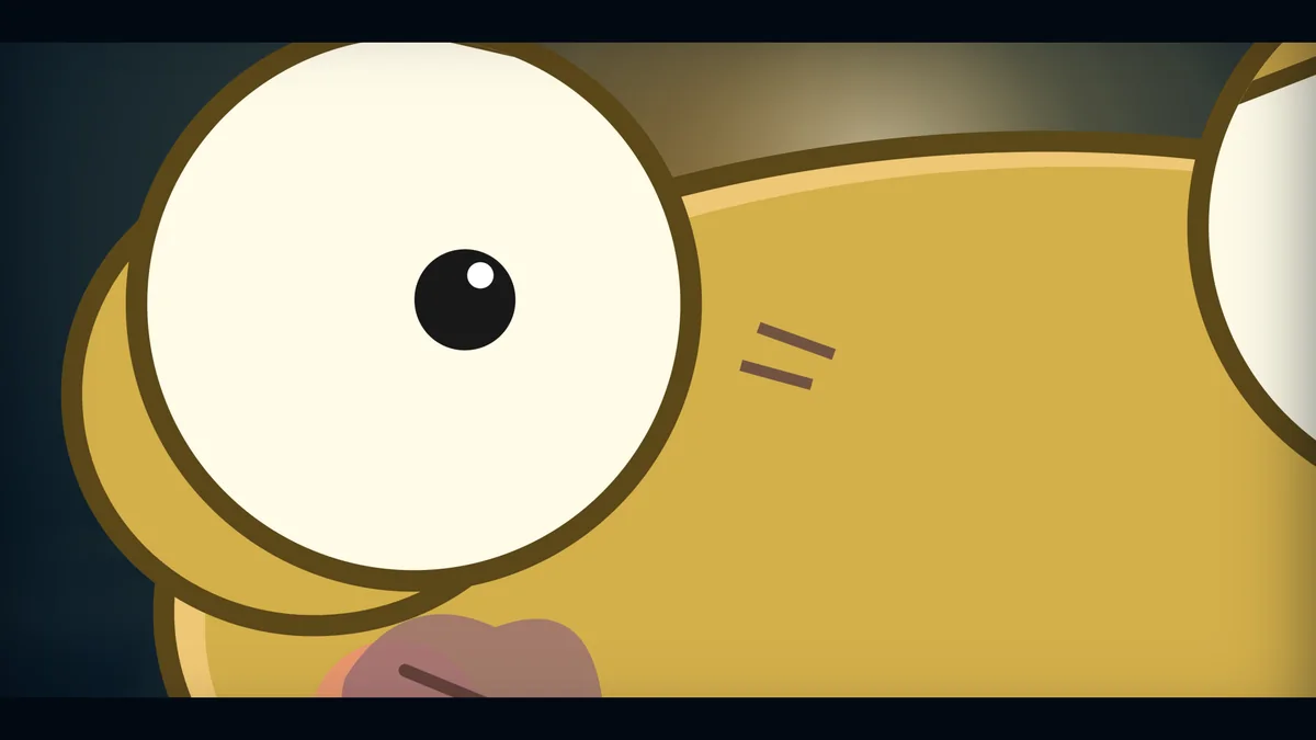 The camera rushes toward Kero’s eye.
