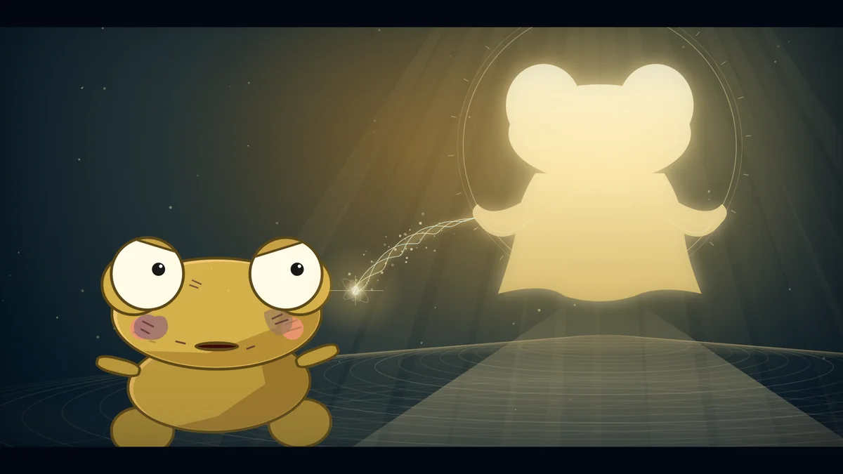A thread of light flows from the glowing figure to Kero.