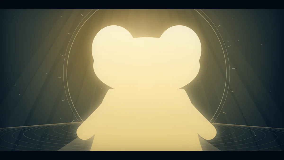 The glowing figure fills the darkness.