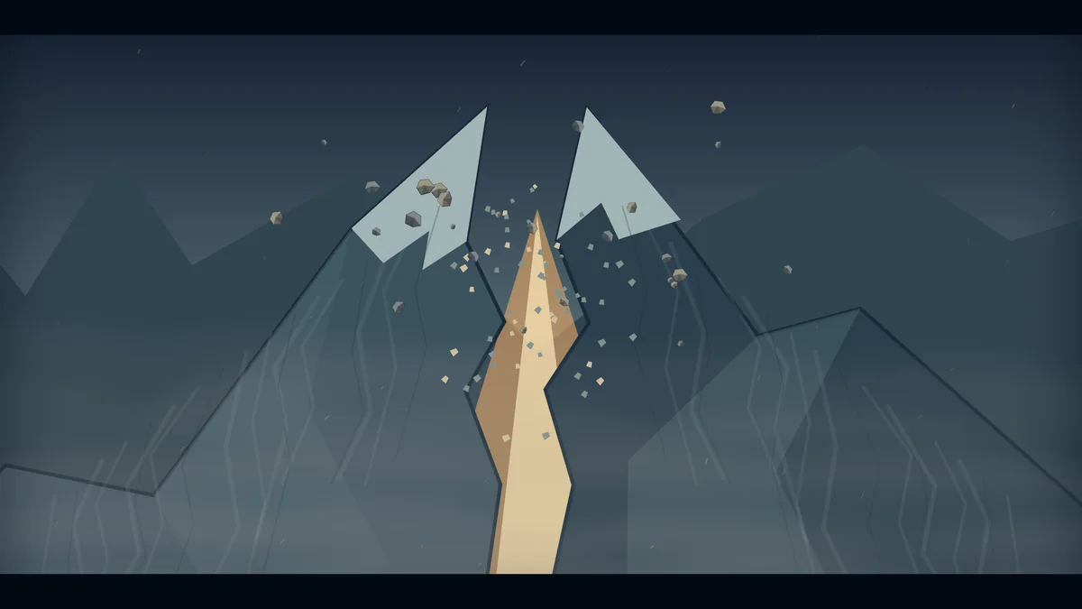 A mountain cracks open.