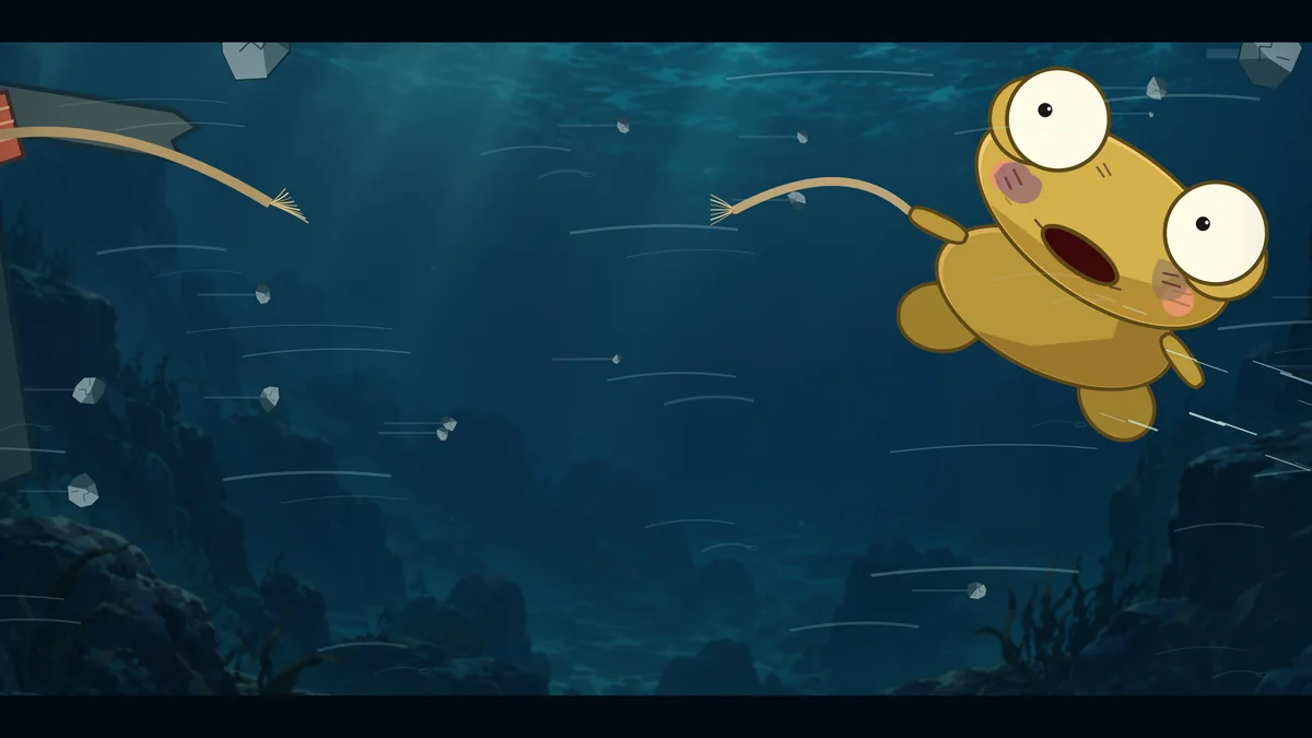 Kero is swept away, still holding the broken rope.