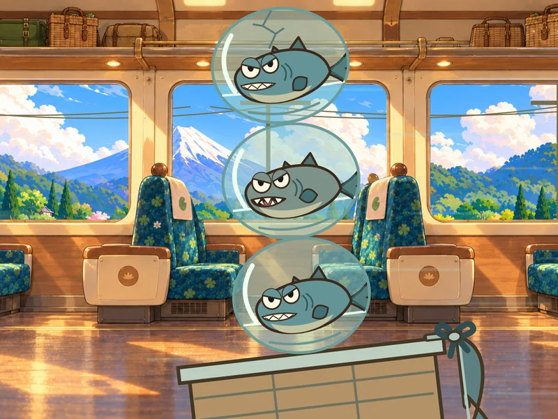 The stacked fish roll after Kero on their trolley.