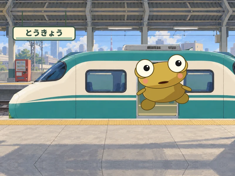 Kero hops off the train at Tokyo station.