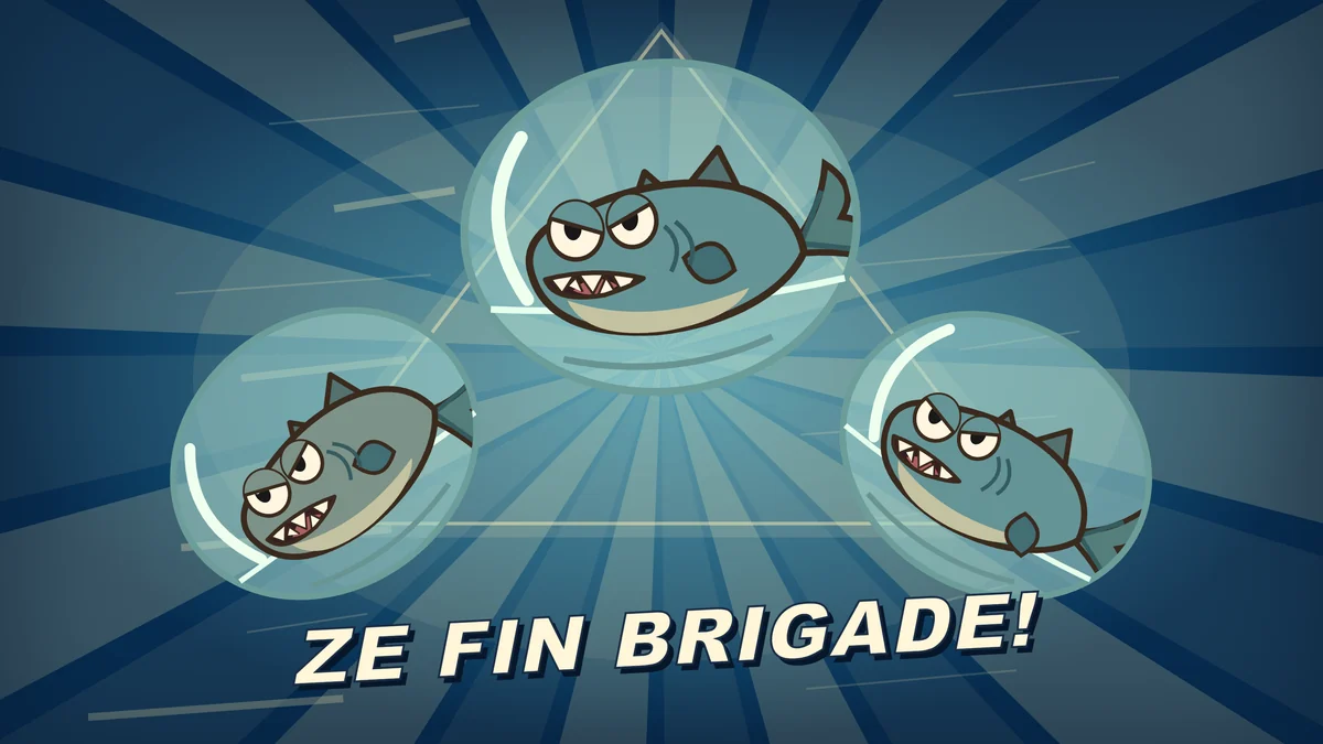 All three strike a pose together: “ZE FIN BRIGADE!”