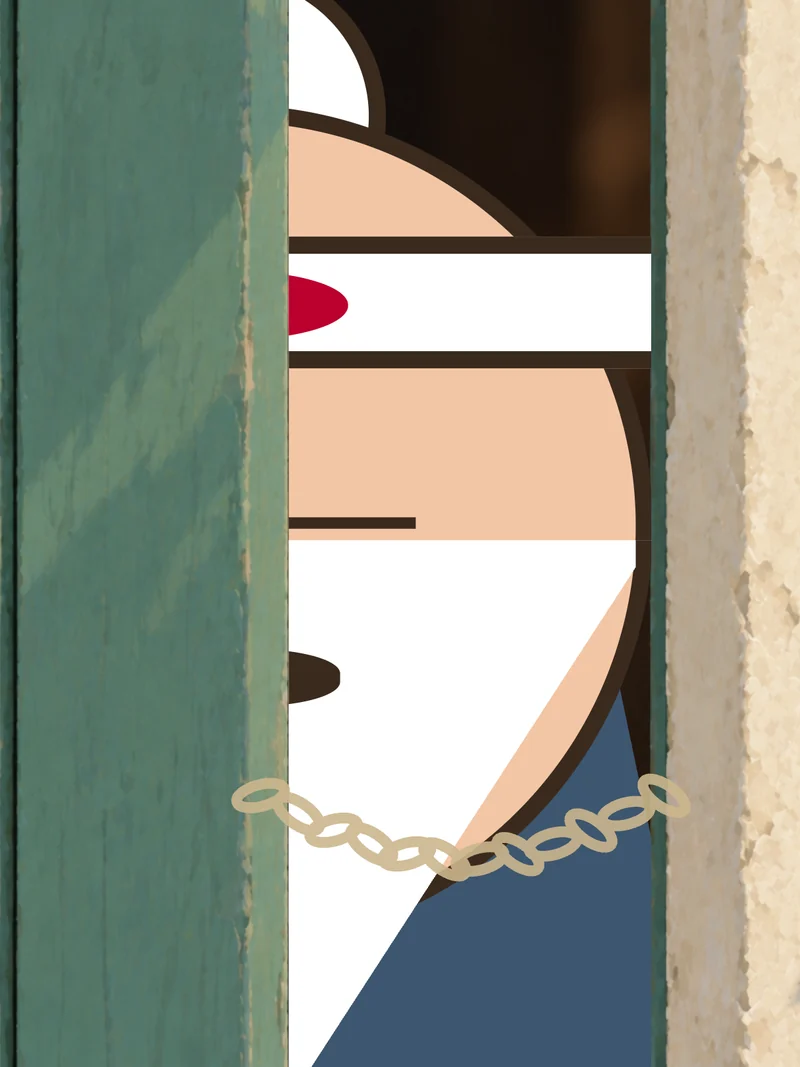 Sensei, behind the chained door.