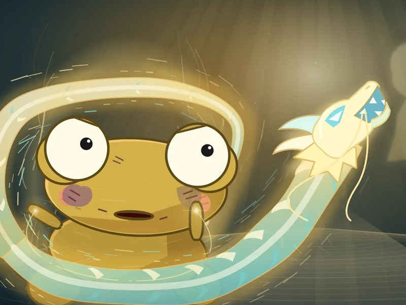 A dragon made of light coils around Kero.