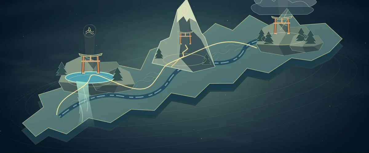 A glowing map shows three shrines across the land.