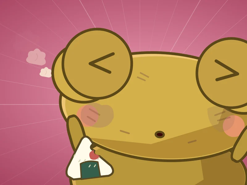 Kero’s face scrunches up. Something inside the rice ball is very sour.