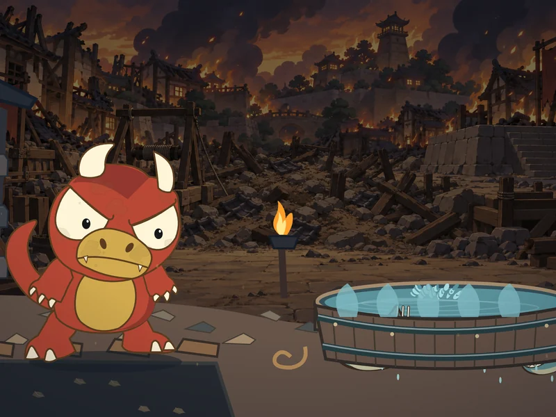 The falling star is the Fin Brigade. They splash down in Goro’s wooden tub.