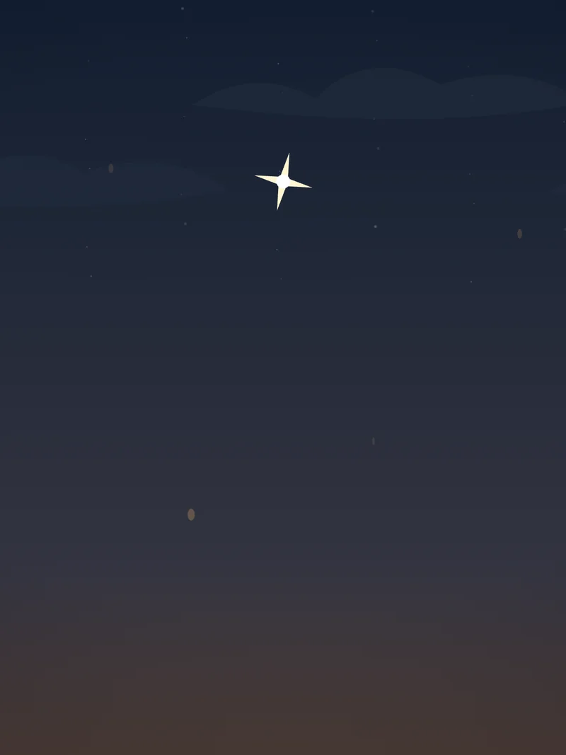 A falling star streaks across the night sky.