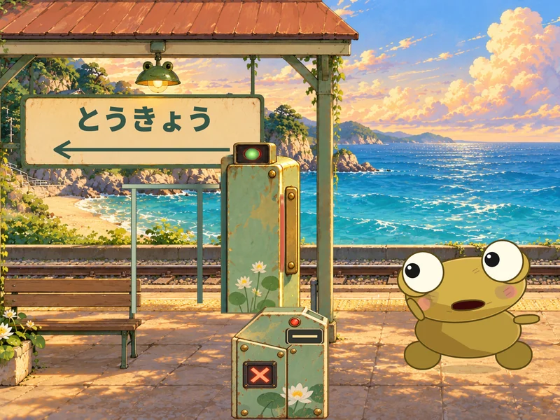 Kero spots the sign for Tokyo.
