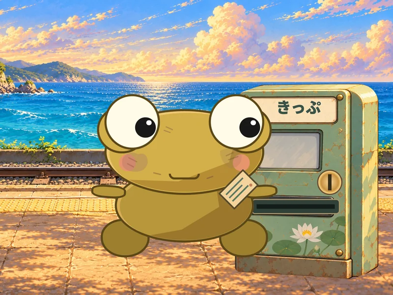 Kero buys a paper ticket from the machine.